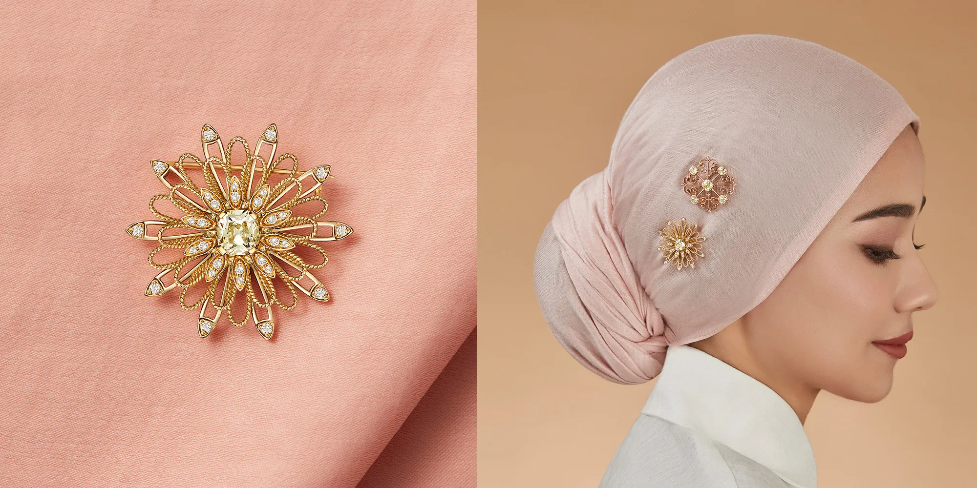 The Soléa
Radiant and unapologetically luminous. This floral-inspired brooch blossoms in warm gold, its openwork petals set with shimmering diamonds that catch the light from every angle. At its centre, a commanding brilliant-cut diamond anchors the design in timeless elegance.