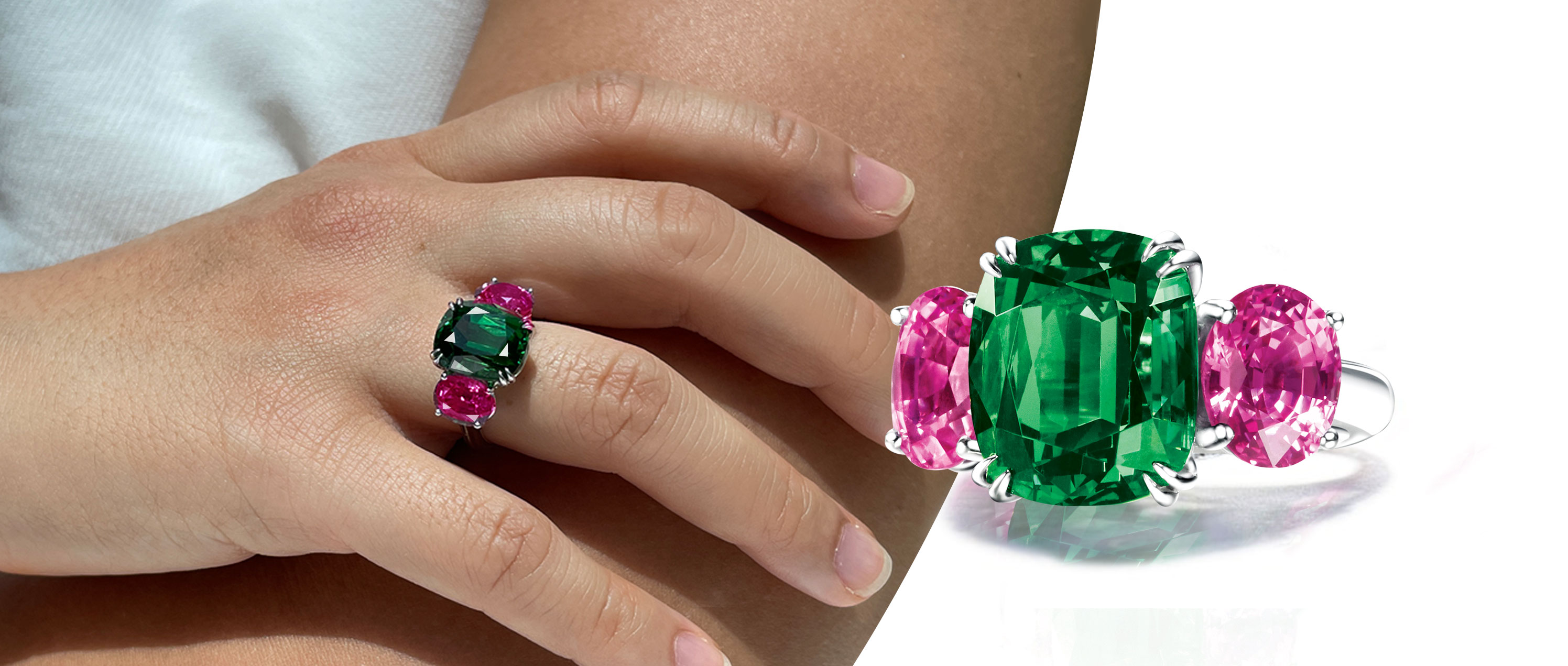 SUEN | Brilliant Jewels Collection; Tsavorite and Pink Sapphire Ring