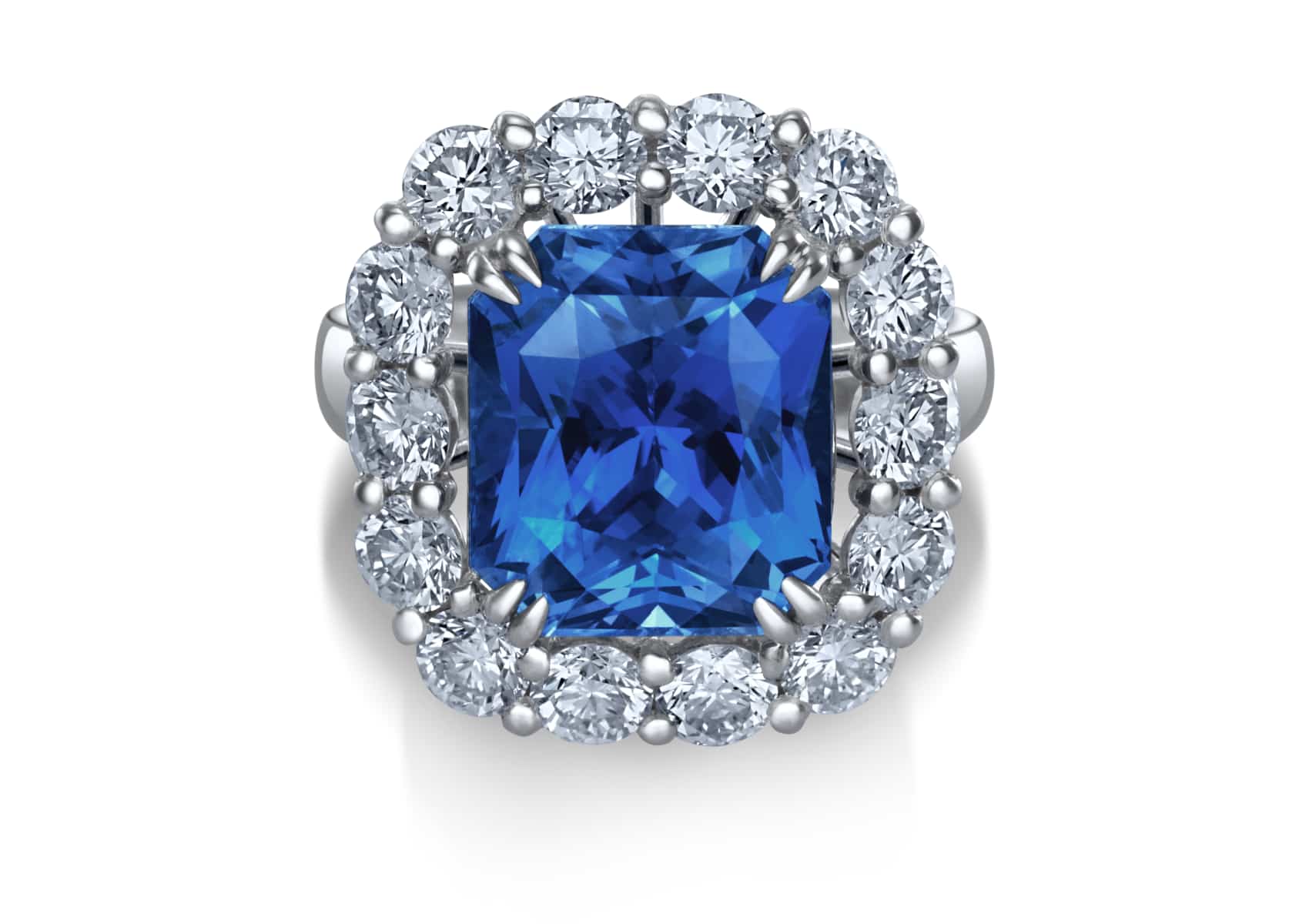 Cornflower Blue Sapphire ring with diamonds| SUEN