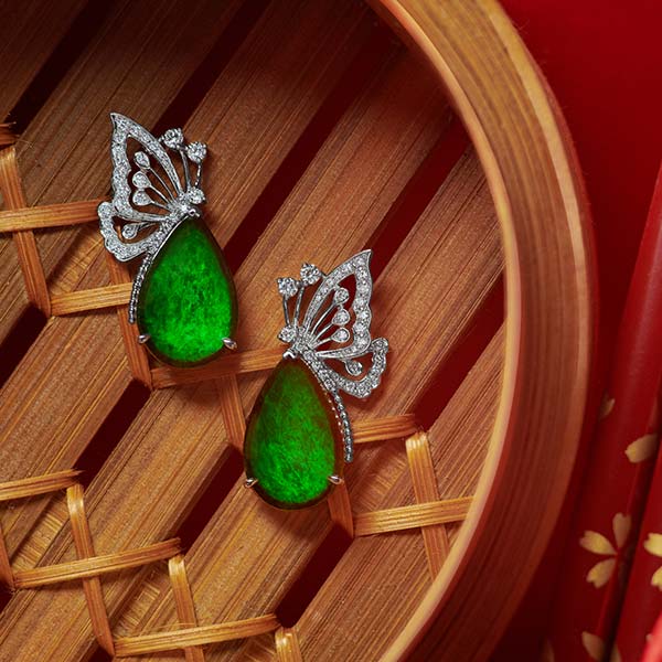 Mui Fa Lok Jade Diamond Butterfly Earrings | SUEN