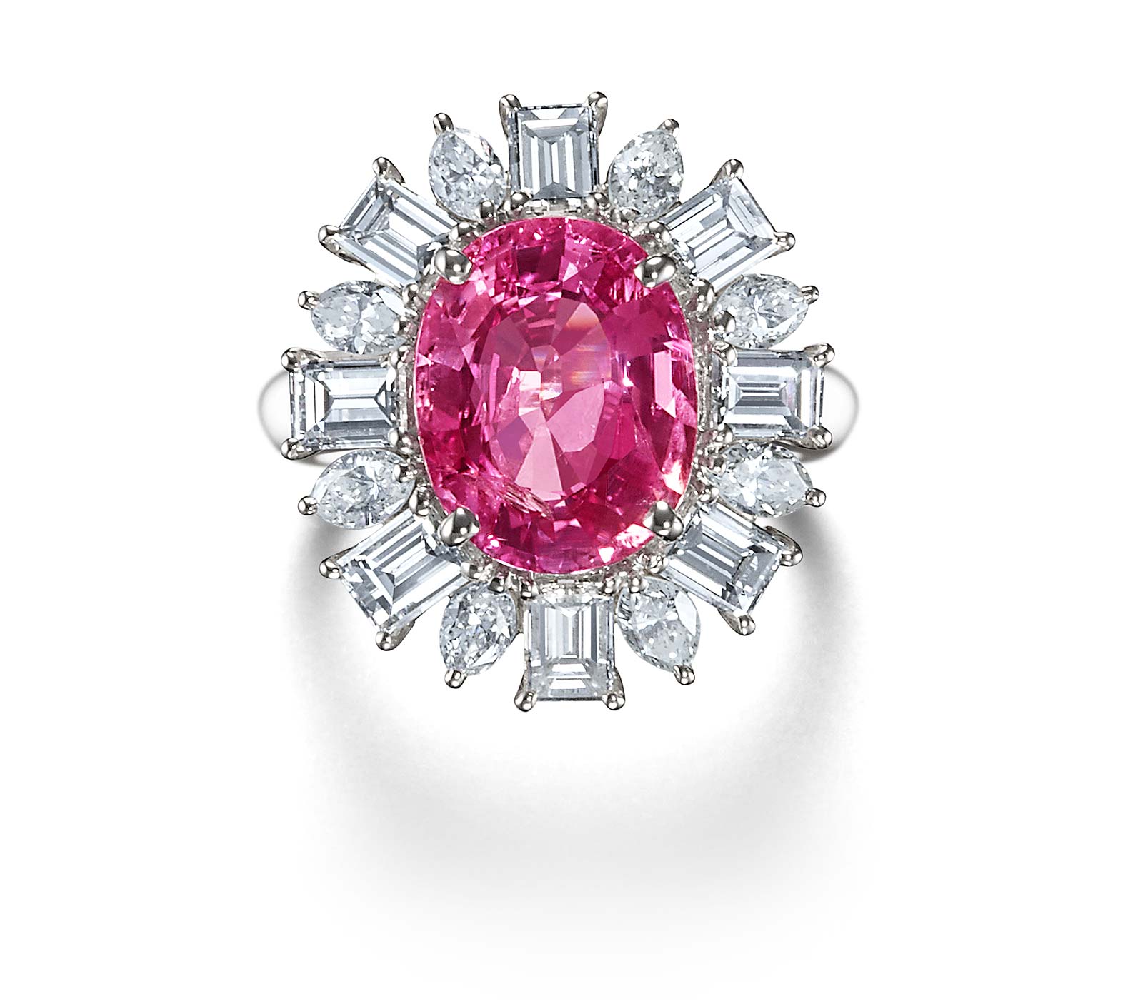 Pink Padparadscha ring with diamonds | SUEN